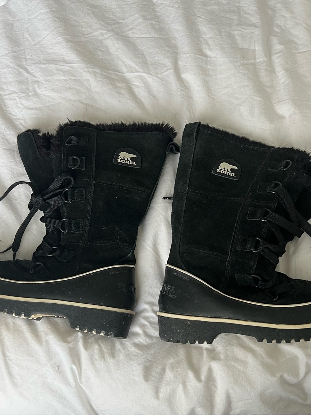 Sorel Black Faux Fur Lace Up Winter Snow Boots Après Ski Y2K 8 - Picture 2 of 6
